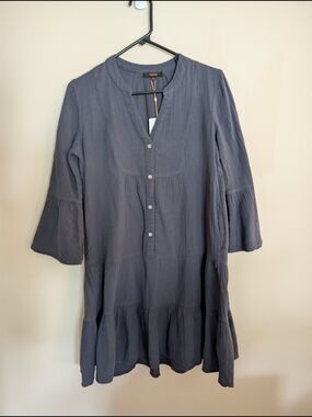 Quince Women's Slate Blue Tiered Button-Front Tunic